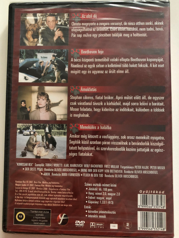 Komissar Rex - Inspector Rex (Rex felügyelő) DVD 2007 / Directed by Bodo Fürnesien / Starring: Tobias Moretti, Karl Markovich, Wolf Bachofner, Fritz Muliar / Season 1, Episodes 8-11 (5999546332148)
