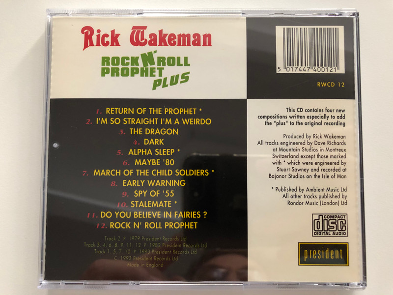 Rick Wakeman – Rock N' Roll Prophet Plus / President Records Audio CD 1993 / RWCD 12
