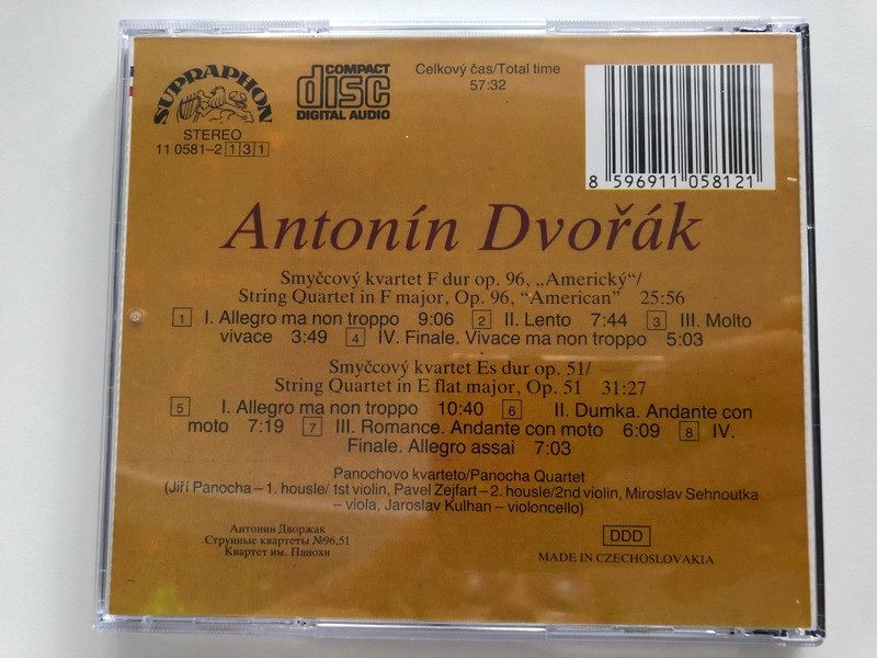 Antonín Dvořák - String Quartets In F Major, Op. 96 "American", In E Flat Major, Op. 51 "Slavonic" / Panocha Quartet / Supraphon Audio CD 1993 Stereo / 11 0581-2 131