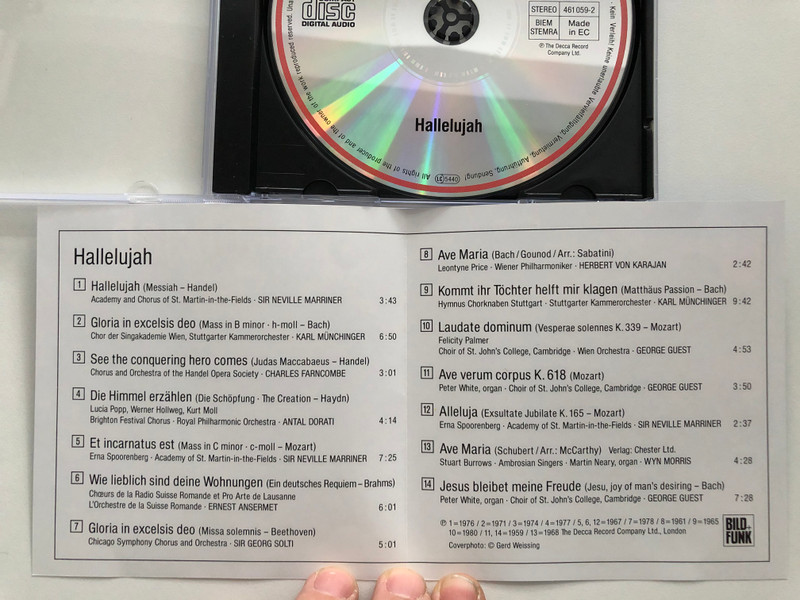 Hallelujah - Handel, Haydn, Bach, Beethoven, Mozart / Famous Arias and Choruses = Beruhmte Arien und Chore / Belart Audio CD Stereo / 461 059-2