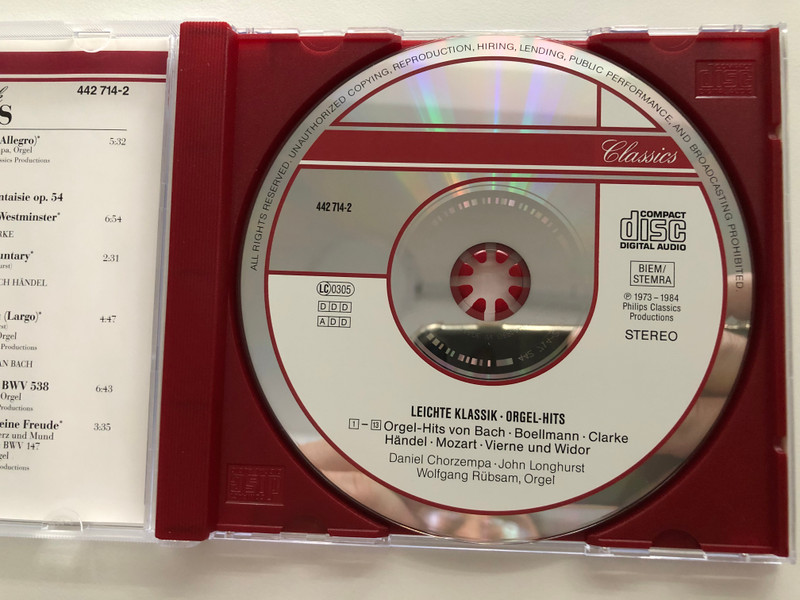 Leichte Klassik - Orgel-Hits / Philips Classics Productions Audio CD Stereo / 442 714-2