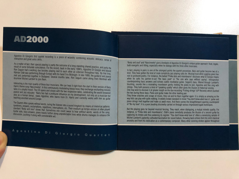 AD2000 - Agostino Di Giorgio Quartet featuring Kálmán Oláh, Ron Seguin and Michael Lambert / Fonó Records Audio CD 2000 / FA-903-2
