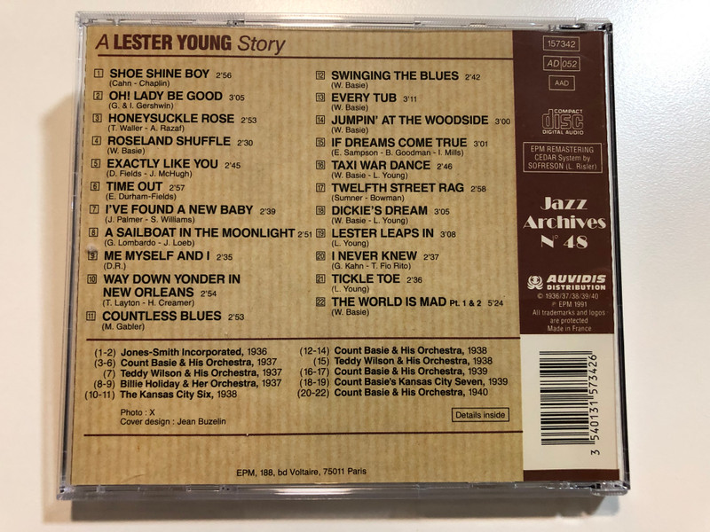 Lester Young – A Lester Young Story / Featuring Count Basie Orchestra, Teddy Wilson, Billie Holiday, 1936/1940 / Jazz Archives Audio CD 1991 / N° 48