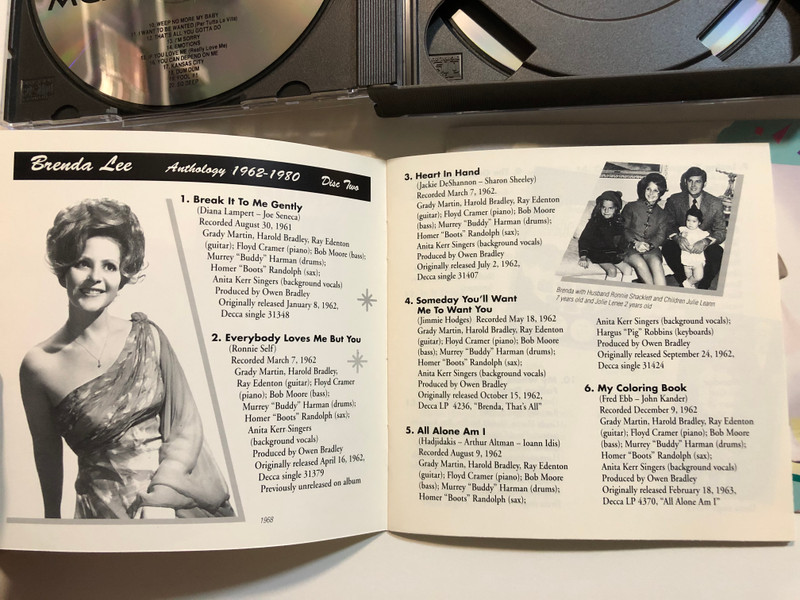 Brenda Lee – Anthology 1956-1980 / The Definitive Brenda Lee Collection 40 Songs on Two Compact Discs. Contains all of her Top 20 Pop Hits. / Contains 1 Hour 45 Minutes of music / MCA Records 2x Audio CD 1991 / MCD 10384