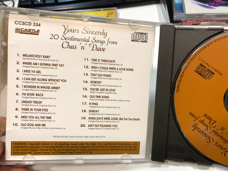 20 Sentimental Songs From Chas 'n' Dave - Yours Sincerely / The Collector Series / Castle Communications Audio CD 1992 / CCSCD 334
