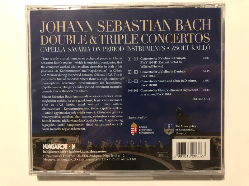 J. S. Bach - Double & Triple Concertos / Capella Savaria On Period Instruments, Zsolt Kallo / Hungaroton Audio CD 2019 / HCD 32836 