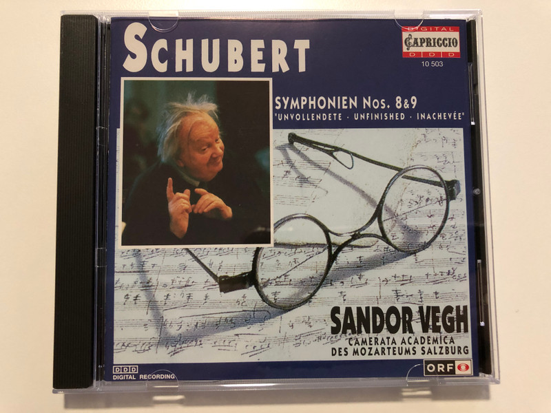 Schubert: Symphonien Nos. 8 & 9 ''Unvollendete, Unfinished, Inachevee'' / Sándor Végh, Camerata Academica Salzburg / Capriccio Audio CD 1994 Stereo / 10 503