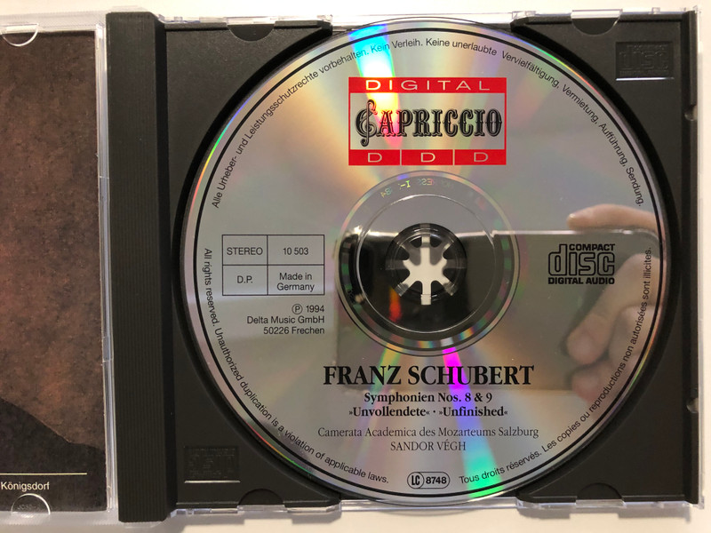 Schubert: Symphonien Nos. 8 & 9 ''Unvollendete, Unfinished, Inachevee'' / Sándor Végh, Camerata Academica Salzburg / Capriccio Audio CD 1994 Stereo / 10 503