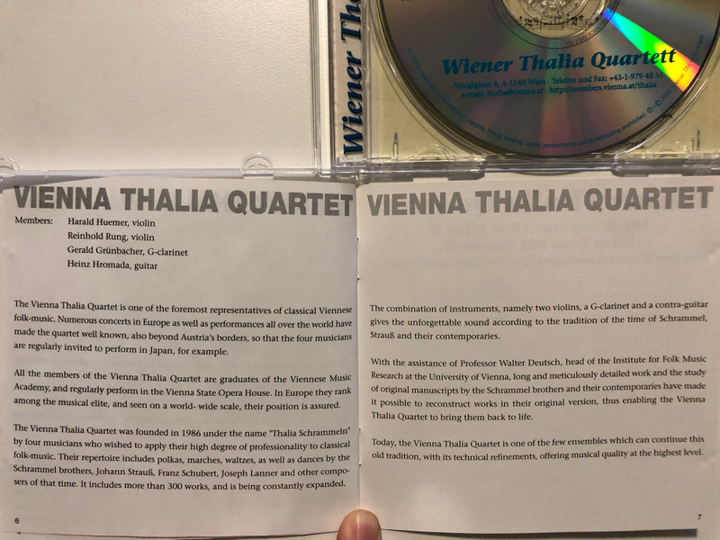 Wiener Thalia Quartett - Musik aus dem Alten Wien II = Music from Old Vienna II / Wiener Schrammelmusik = Musique viennoise / Schrammel Records Audio CD / CD 200025