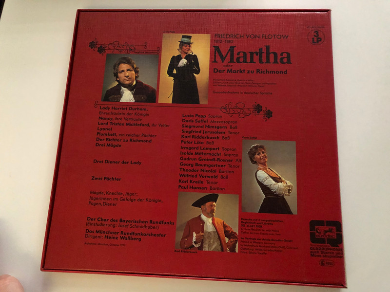Friedrich von Flotow – Martha / Lucia Popp, Doris Soffel, Karl Ridderbusch, Siegfried Jerusalem, Siegmund Nimsgern / Chor Des Bayerischen Rundfunks, Münchner Rundfunkorchester, Heinz Wallberg / Eurodisc 3x LP Stereo / 25 422 XGR