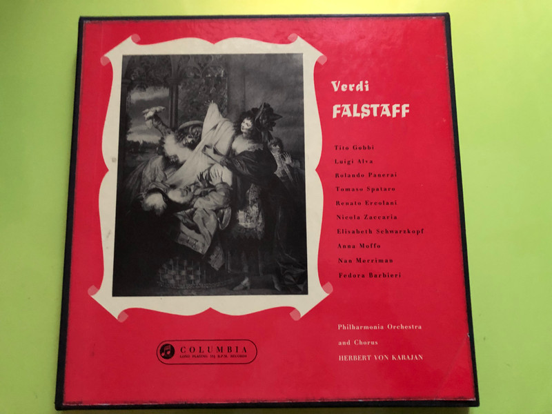 Verdi - Falstaff / Tito Gobbi, Luigi Alva, Rolando Panerai, Tomaso Spataro, Renato Ercolani, Nicola Zaccaria, Elisabeth Schwarzkopf, Anna Moffo, Nan Merriman, Fedora Barbieri / Philharmonia Orchestra And Chorus / Columbia 3x LP Stereo / SAX 2254-2256