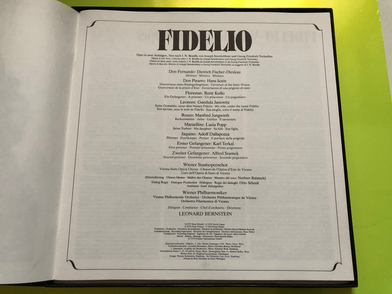 Beethoven, Bernstein: Fidelio / Gundula Janowitz, Lucia Popp, René Kollo, Hans Sotin, Dietrich Fischer-Dieskau, Manfred Jungwirth, Adolf Dallapozza / Chor der Wiener Staatsopernchor / Deutsche Grammophon 3x LP Stereo / 2740 191