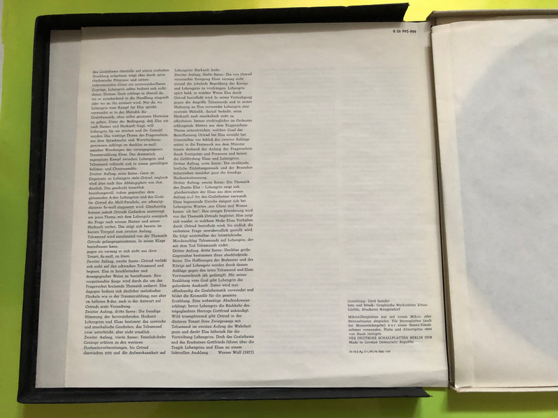 Richard Wagner – Lohengrin / Jess Thomas, Elisabeth Grümmer, Dietrich Fischer-Dieskau, Christa Ludwig, Gottlob Frick, Chor der Wiener Staatsoper / Wiener Philharmoniker, Rudolf Kempe / EMI Records 5x LP Stereo / 826 995-999