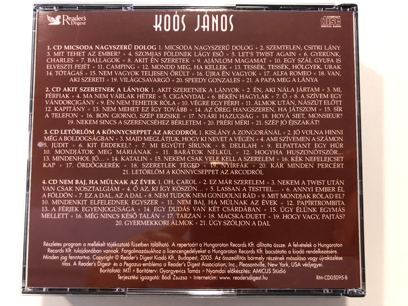 Koós János – A Szívem Egy Vándorcigány / Reader's Digest 4x Audio CD 2005 / RM-CD05095-1-4