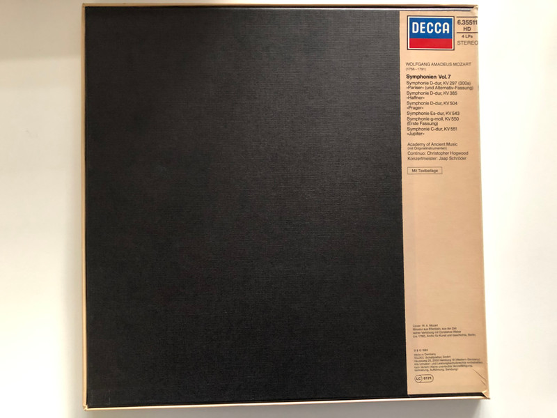 Wolfgang Amadeus Mozart - Symphonien Vol. 7  / Academy Of Ancient Music, Christopher Hogwood, Jaap Schröder (mit Originalinstrumenten) / Decca 4x LP 1983 Stereo / 6.35511
