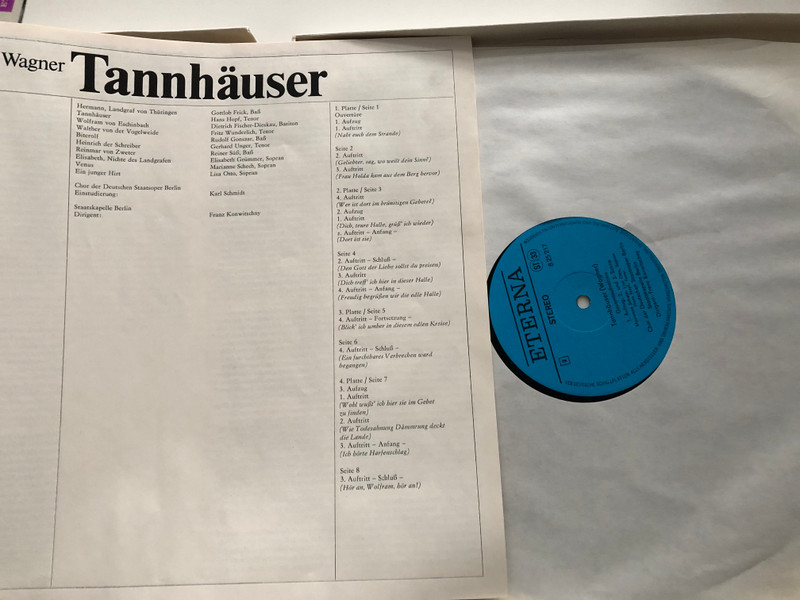 Richard Wagner - Tannhäuser / Hans Hopf, Elisabeth Grümmer, Gottlob Frick, Dietrich Fischer-Dieskau, Fritz Wunderlich, Marianne Schech u.a. / Chor Der Deutschen Staatsoper Berlin, Staatskapelle Berlin / ETERNA 4x LP Stereo / 8 25 217-220