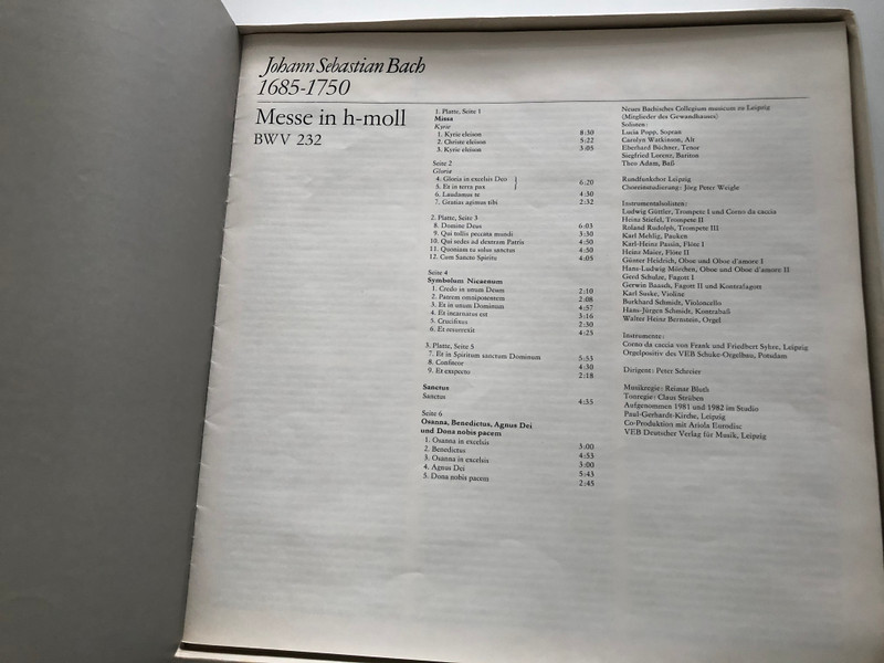 Bach – H-Moll-Messe / Lucia Popp, Carolyn Watkinson, Eberhard Büchner, Siegfried Lorenz, Theo Adam, Rundfunkchor Leipzig, Neues Bachisches Collegium Musicum zu Leipzig / ETERNA Edition / ETERNA 3x LP Stereo / 8 27 713 - 715