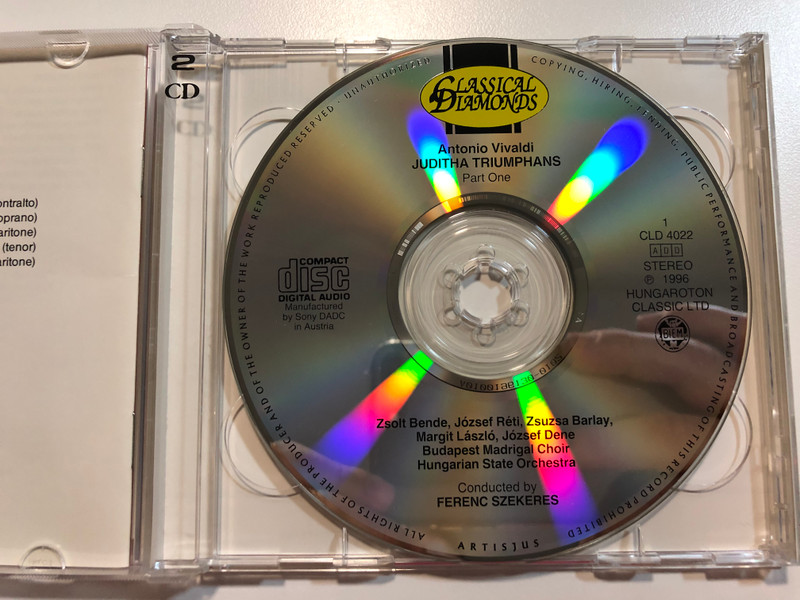 Vivaldi: Juditha Triumphans (oratorio) / Zsuzsa Barlay, Margit Laszlo, Zsolt Bende, Jozsef Reti, Jozsef Dene / Budapest Madrigal Choir, Hungarian State Orchestra, Ferenc Szekeres / Classical Diamonds 2x Audio CD 1996 Stereo / CLD 4022-23