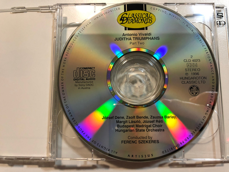 Vivaldi: Juditha Triumphans (oratorio) / Zsuzsa Barlay, Margit Laszlo, Zsolt Bende, Jozsef Reti, Jozsef Dene / Budapest Madrigal Choir, Hungarian State Orchestra, Ferenc Szekeres / Classical Diamonds 2x Audio CD 1996 Stereo / CLD 4022-23
