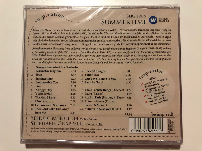 Gershwin – Summertime / Yehudi Menuhin & Stéphane Grappelli / Insp!ration / Warner Classics Audio CD 2019 Stereo / 0190295453619