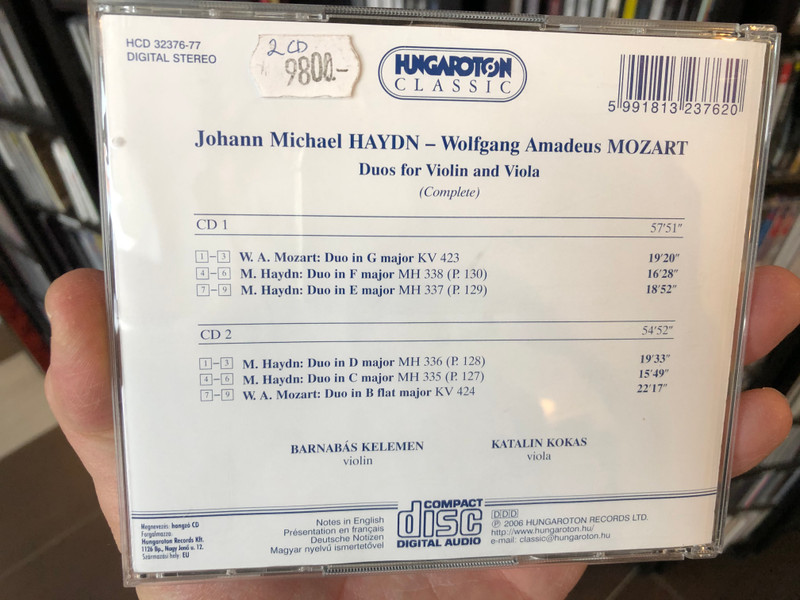 Wolfgang Amadeus Mozart & Johann Michael Haydn - Duos for Violin & Viola complete / Barnabás Kelemen (violin) & Katalin  Kokas (viola) / Hungaroton Classic 2x Audio CD 2006 Stereo / HCD 32376-77