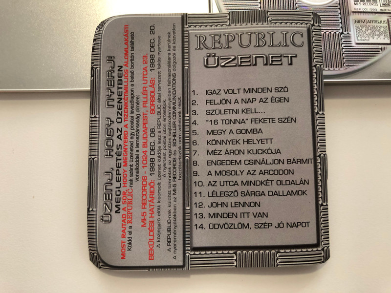 Republic – Üzenet / MI-5 Records Audio CD 1998 / REP 001
