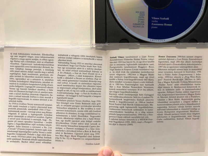 Ferenc Vecsey - Caprice fantastique, pieces for violin & piano / Vilmos Szabadi, Zsuzsanna Homor / Hungaroton Classic Audio CD 2005 Stereo / HCD 32333