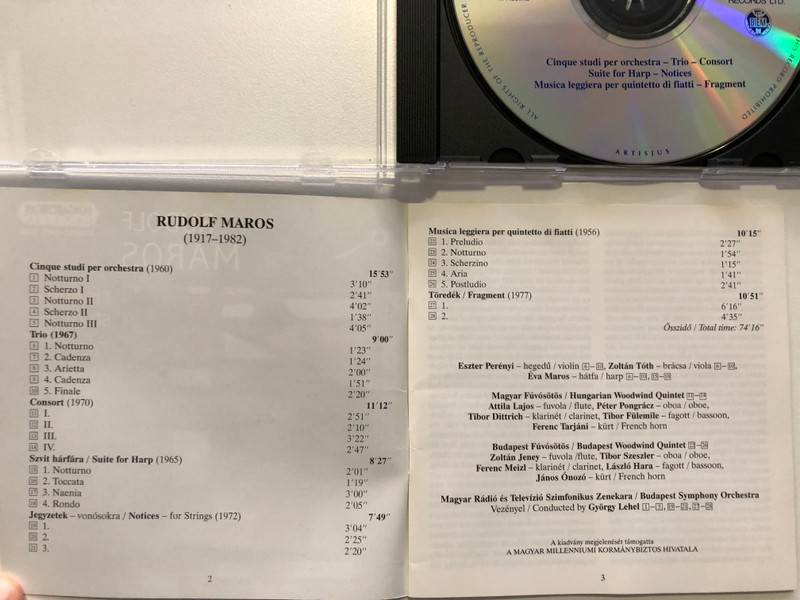 Rudolf Maros - Cinque studi, Trio, Consort, Suite for Harp, Notices, Musica leggiera, Fragment / Hungaroton Classic Audio CD 2001 Mono, Stereo / HCD 31984