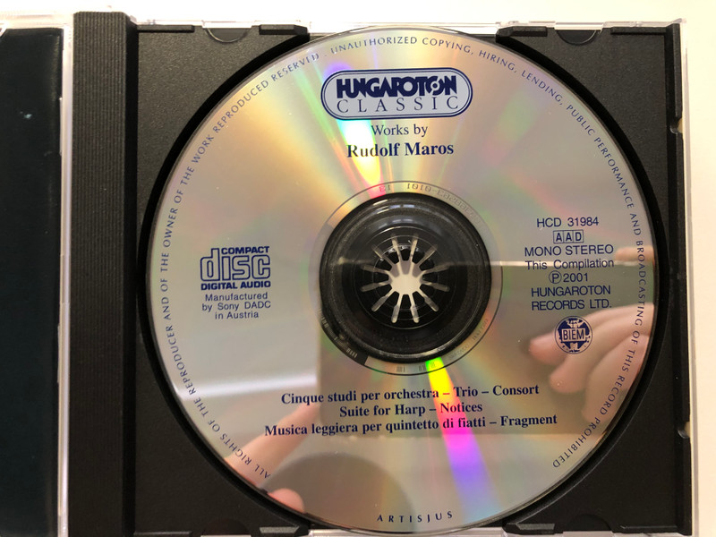 Rudolf Maros - Cinque studi, Trio, Consort, Suite for Harp, Notices, Musica leggiera, Fragment / Hungaroton Classic Audio CD 2001 Mono, Stereo / HCD 31984