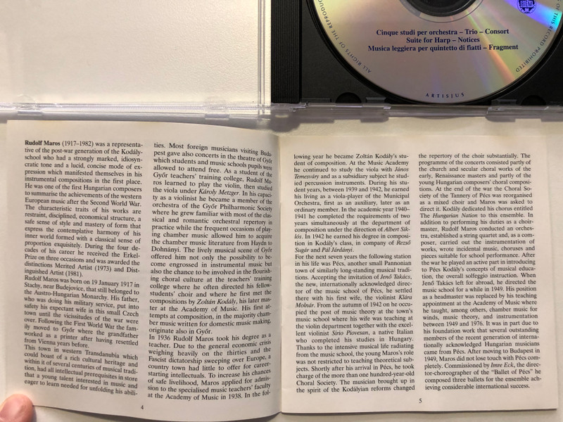Rudolf Maros - Cinque studi, Trio, Consort, Suite for Harp, Notices, Musica leggiera, Fragment / Hungaroton Classic Audio CD 2001 Mono, Stereo / HCD 31984