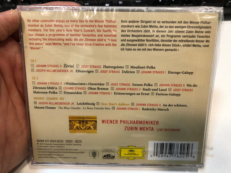 Neujahrskonzert 2007 - New Year's Concert / Wiener Philharmoniker, Zubin Mehta / Deutsche Grammophon 2x Audio CD 2007 / 477 6225