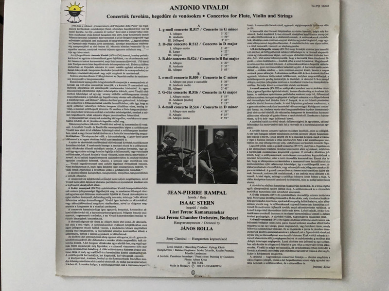 Vivaldi: Concertos For Flute, Violin And Strings - Kettősversenyek / Jean-Pierre Rampal, Isaac Stern, Liszt Ferenc Chamber Orchestra, Budapest, János Rolla / Hungaroton LP 1991 Stereo / SLPD 31202