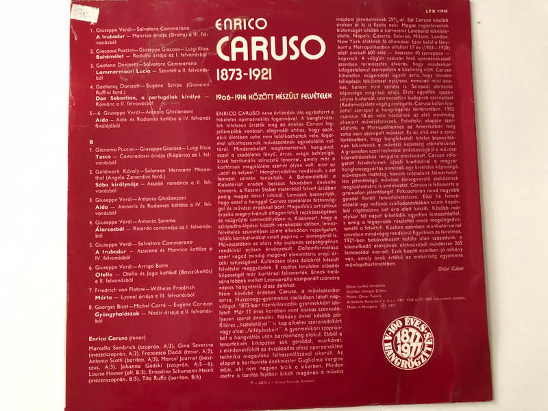 Caruso 1906-1914 Között Készült Felvételek / Hungaroton LP 1977 Mono / LPX 11910