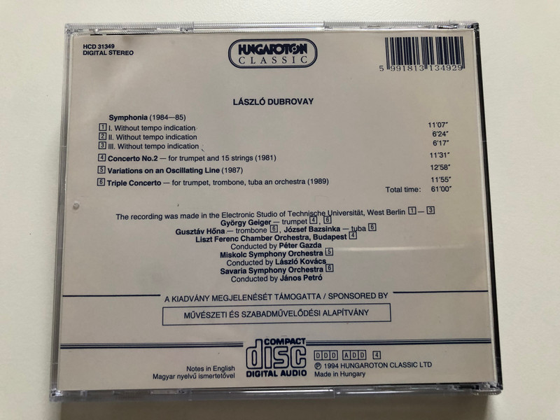 Dubrovay – Concerto No. 2, Symphonia, Triple Concerto, Variations On An Oscillating Line / Hungaroton Classic Audio CD 1994 Stereo / HCD 31349