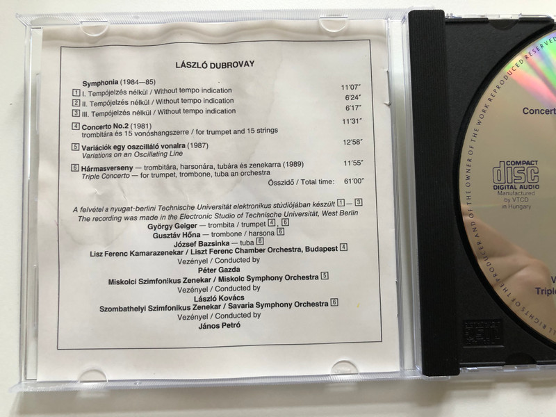 Dubrovay – Concerto No. 2, Symphonia, Triple Concerto, Variations On An Oscillating Line / Hungaroton Classic Audio CD 1994 Stereo / HCD 31349