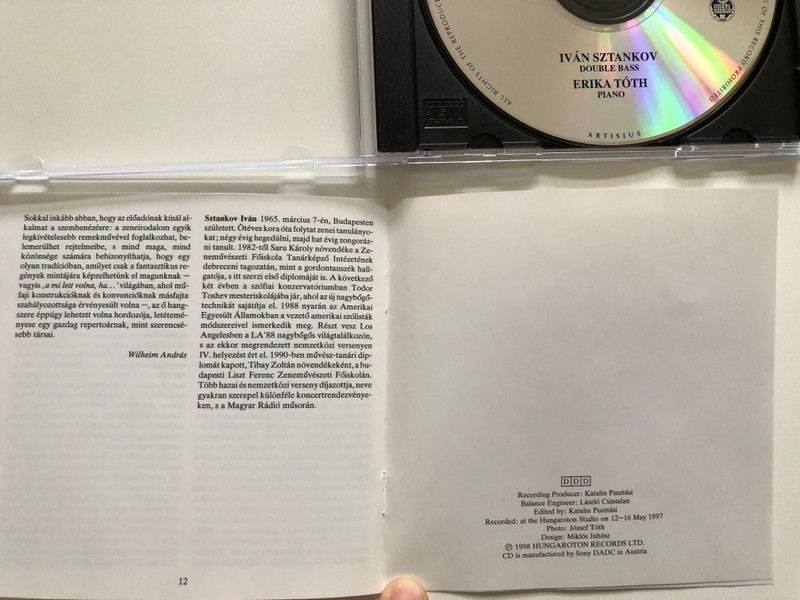 Double Bass Parade - Koussevitzky, Tabakov, Rachmaninoff, Schubert, Liszt, Rimsky-Korsakov / Iván Sztankov - double bass, Erika Tóth - piano / Hungaroton Classic Audio CD 1998 Stereo / HCD 31732