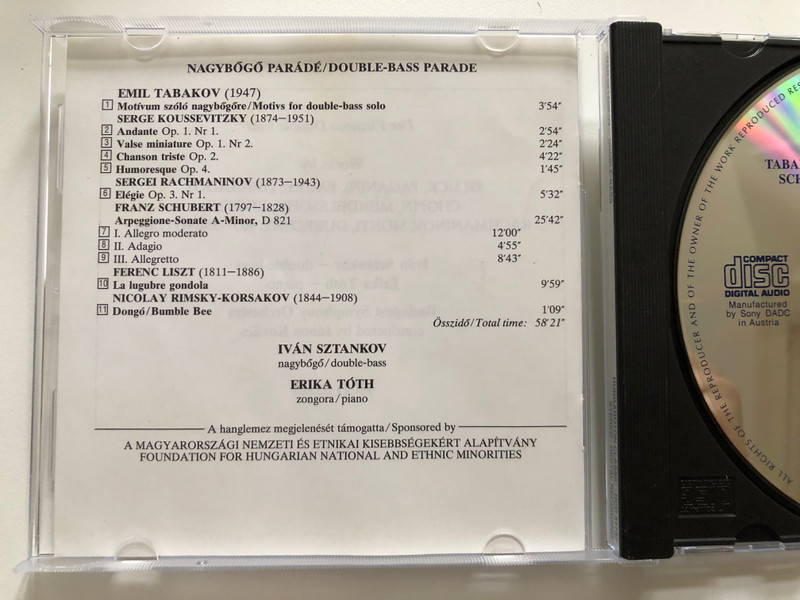Double Bass Parade - Koussevitzky, Tabakov, Rachmaninoff, Schubert, Liszt, Rimsky-Korsakov / Iván Sztankov - double bass, Erika Tóth - piano / Hungaroton Classic Audio CD 1998 Stereo / HCD 31732