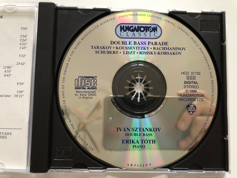 Double Bass Parade - Koussevitzky, Tabakov, Rachmaninoff, Schubert, Liszt, Rimsky-Korsakov / Iván Sztankov - double bass, Erika Tóth - piano / Hungaroton Classic Audio CD 1998 Stereo / HCD 31732