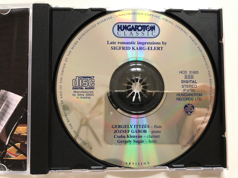 Late Romantic Impressions by Sigfrid Karg-Elert / Gergely Ittzes - flute, Jozsef Gabor - piano / Hungaroton Classic Audio CD 2000 Stereo / HCD 31925