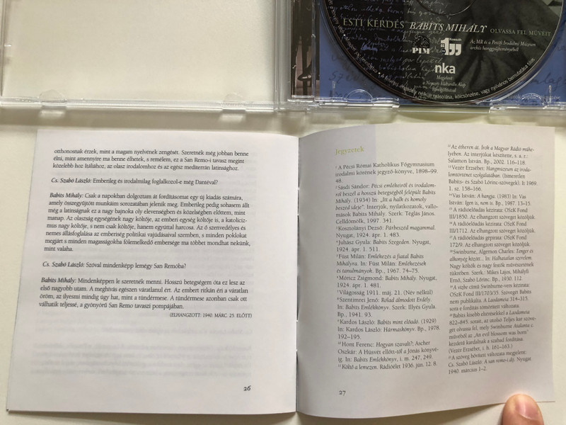 Esti Kerdes - Babits Mihály - Olvassa Fel Muveit / Petofi Irodalmi Muzeum Audio CD Mono / CD BM-01