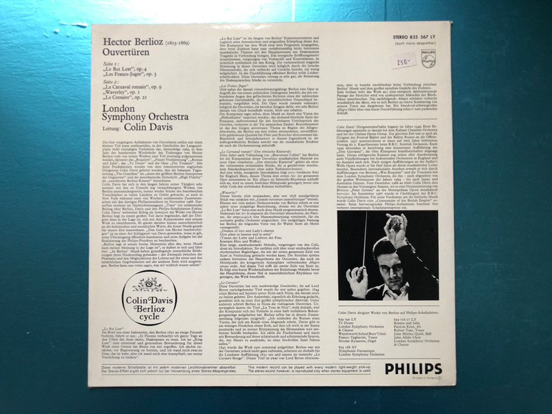 Berlioz – Ouvertüren / Le Roi Lear, Les Francs-Juges, Le Carnaval Romain, Waverley, Le Corsaire / London Symphony Orchestra, Colin Davis / Colin Davis Berlioz Cycle / Philips LP Stereo / 835 367 LY