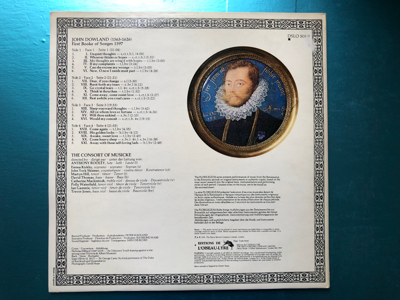 Dowland - First Booke Of Songes 1597 - The Consort Of Musicke / Florilegium Series / L'Oiseau-Lyre 2x LP 1976 / DSLO 508-9