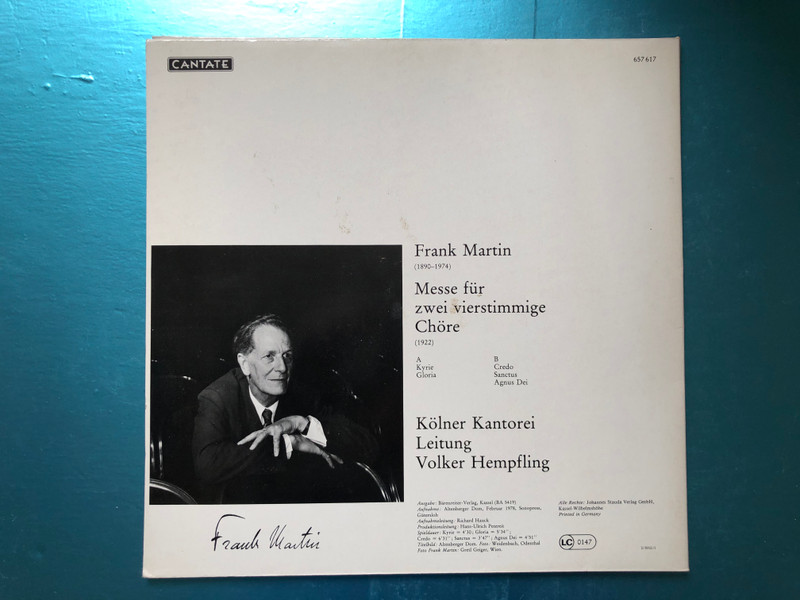 Frank Martin – Messe Für Zwei Vierstimmige Chöre / Kölner Kantorei, Leitung Volker Hempfling / Cantate LP / 657 617