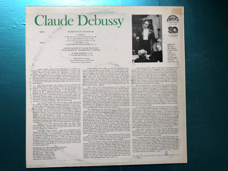 Debussy - Images, Danse Sacrée Et Profane / Karel Patras (harp), Czech Philharmonic Orchestra, Serge Baudo / Supraphon LP 1977 Stereo / 4 10 2429