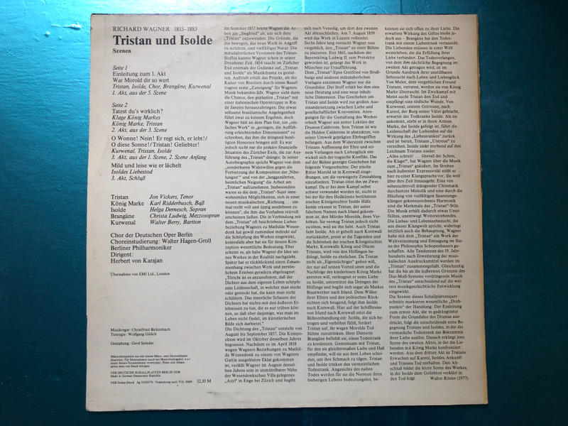 Richard Wagner - Tristan Und Isolde (Szenen) / Helga Dernesch, Jon Vickers, Christa Ludwig, Walter Berry, Karl Ridderbusch, Chor der Deutschen Oper Berlin, Berliner Philharmoniker, Herbert von Karajan / ETERNA LP 1976 Stereo / 8 27 009