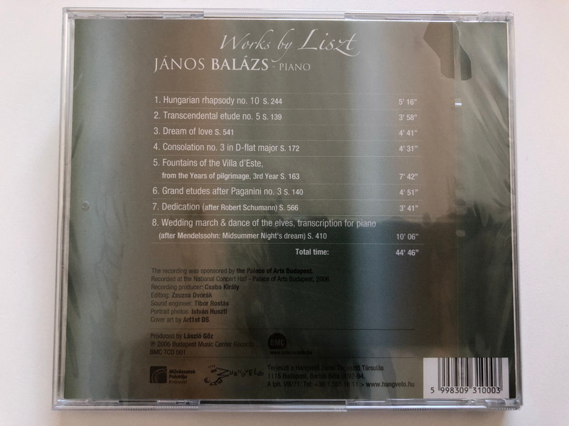 Works by Liszt - Janos Balazs (piano) / International Franz Liszt Piano Competition Pecz 1st Prize / BMC Audio CD 2006 / BMC TCD 001