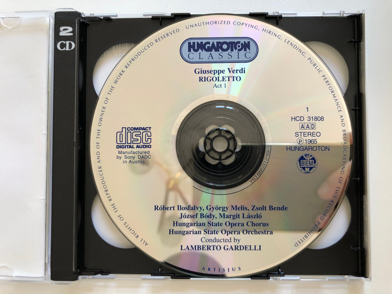 Verdi - Rigoletto / György Melis, Margit László, Róbert Ilosfalvy, Hungarian State Opera Orchestra, Lamberto Gardelli / Great Hungarian Voices / Hungaroton Classic 2x Audio CD 1999 Stereo / HCD 31808-09