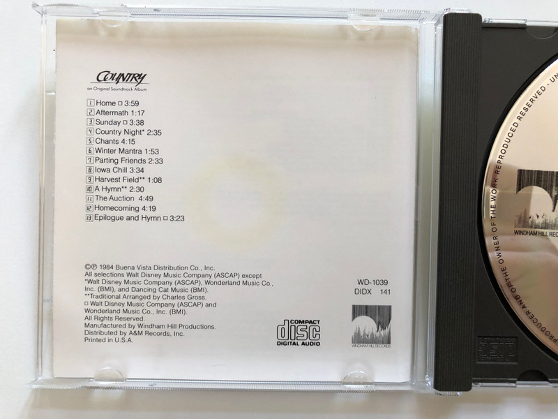 Country (An Original Soundtrack Album) / Composed and Conducted by Charles Gross / Featuring Windham Hill Artists, George Winston, Darol Anger, Mark Isham and Mike Marshall / Windham Hill Records Audio CD 1984 / WD-1039