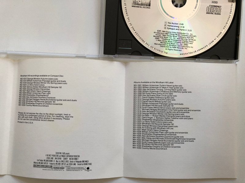 Country (An Original Soundtrack Album) / Composed and Conducted by Charles Gross / Featuring Windham Hill Artists, George Winston, Darol Anger, Mark Isham and Mike Marshall / Windham Hill Records Audio CD 1984 / WD-1039