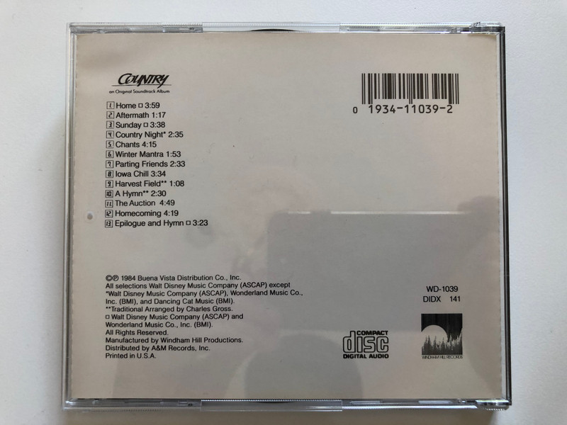 Country (An Original Soundtrack Album) / Composed and Conducted by Charles Gross / Featuring Windham Hill Artists, George Winston, Darol Anger, Mark Isham and Mike Marshall / Windham Hill Records Audio CD 1984 / WD-1039
